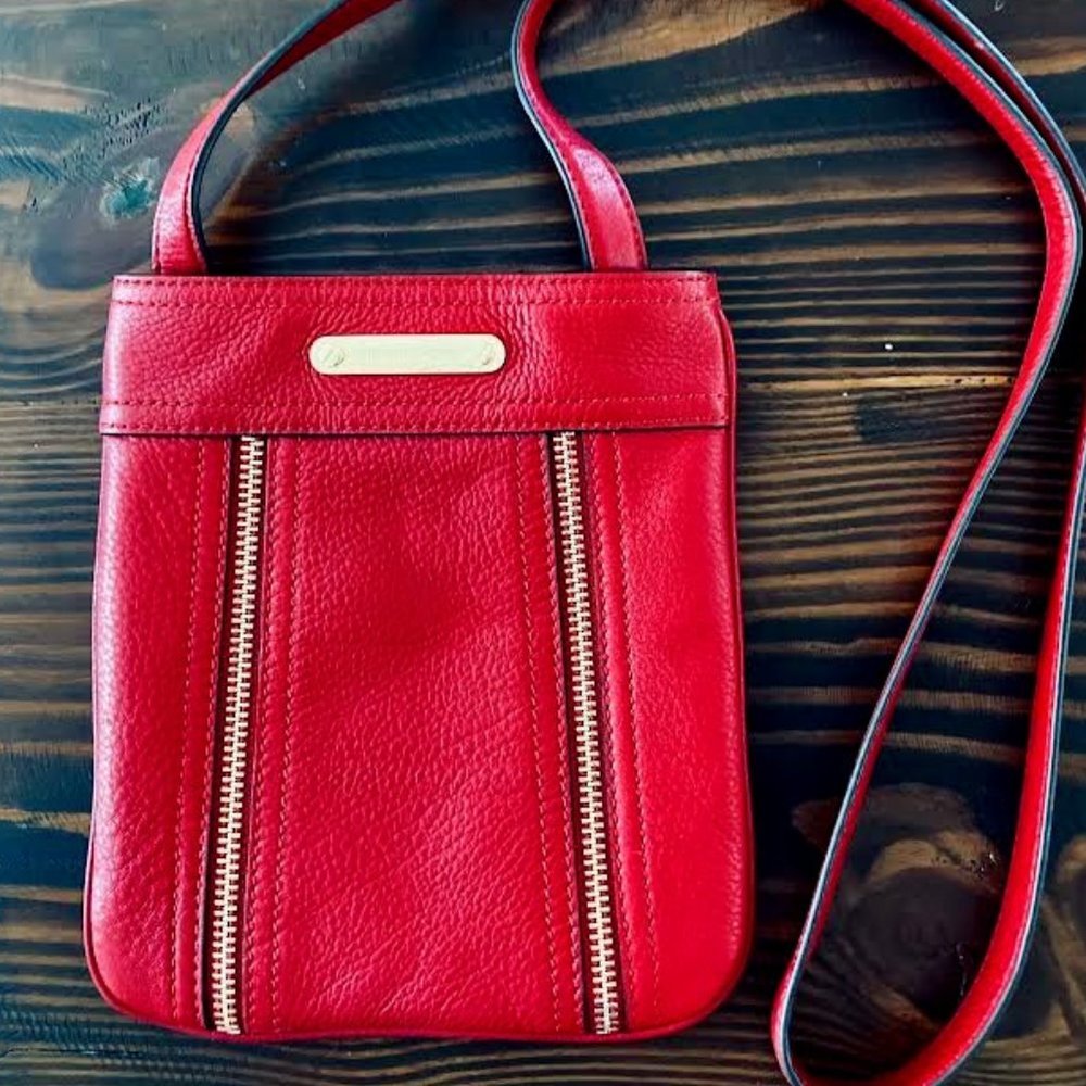 MK  Michael Kors Gorgeous Dark Cherry Red Leather Crossbody Zipper Details EUC